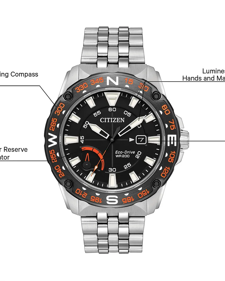 PRT- Men's Eco-Drive AW7048-51E Orange Accent Dial Watch | CITIZEN PRT- Men's Eco-Drive AW7048-51E Orange Accent Dial Watch | CITIZEN